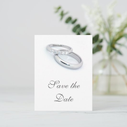 Carte Postale Faire-part Sauver la Date/Anneaux de Mariage en Argent (Debout devant)