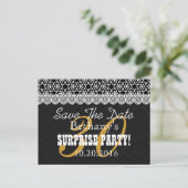 Carte Postale Faire-part Sauver la Date Anniversaire SURPRISE V003 NOIR BLA (Debout devant)