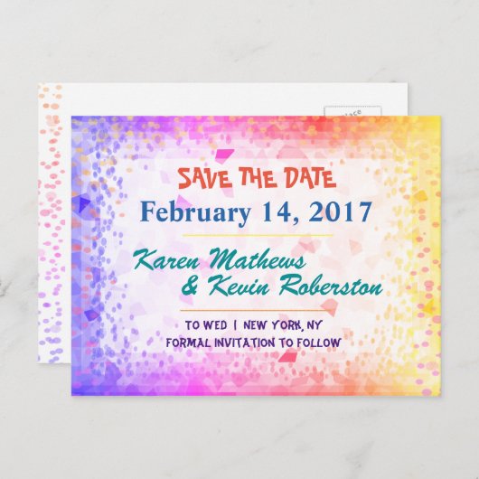 Carte Postale Faire-part Sauver la date Arc-en-ciel Sunshine (Devant / Derrière)