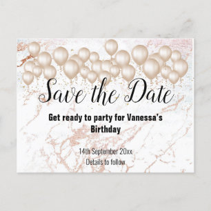 Carte Postale Faire-part Sauver la date ballons en marbre blanc Toutes occa