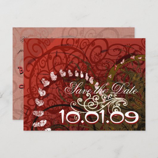 Carte Postale Faire-part Sauver la date Cœurs de Bourgogne - (Devant / Derrière)