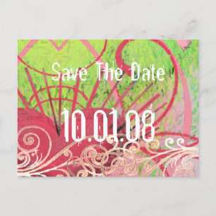 Carte Postale Faire-part Sauver la date - Cœurs et Tourbillons