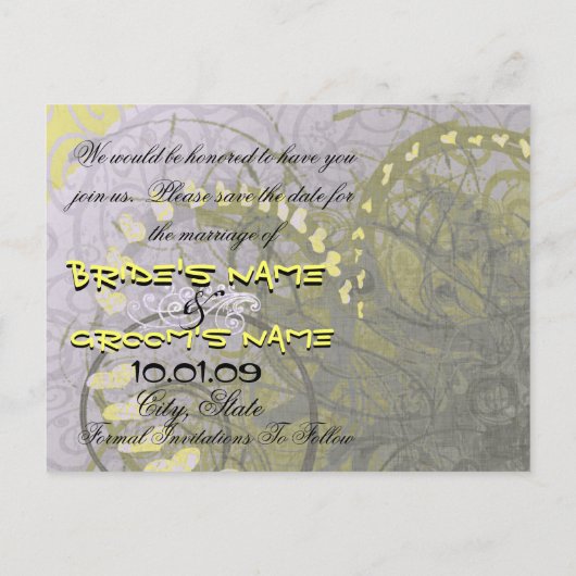 Carte Postale Faire-part Sauver la date Cœurs jaunes - (Dos)