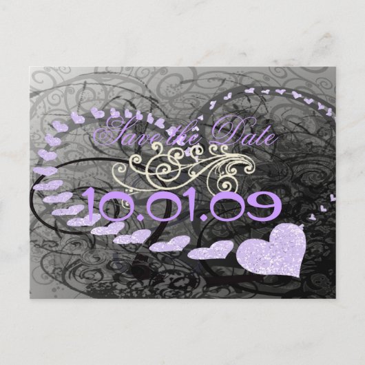 Carte Postale Faire-part Sauver la date cœurs lavande - (Devant)