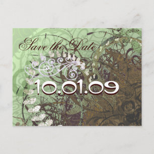 Carte Postale Faire-part Sauver la date coeurs verts et marrons - Personnal