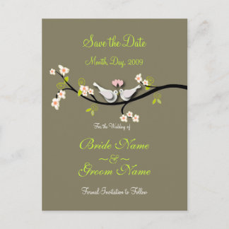 Carte Postale Faire-part Sauver la date colombes+fleurs roses/diy couleur