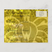 Carte Postale Faire-part Sauver la date - Damassé jaune et vert (Dos)