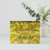 Carte Postale Faire-part Sauver la date - Damassé jaune et vert (Debout devant)