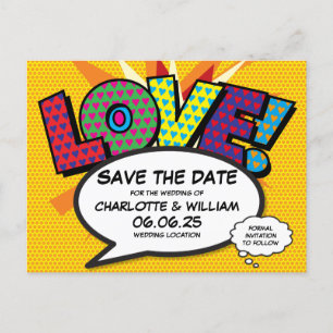 Carte Postale Faire-part Sauver la date d'amour moderne drôle de bande dess