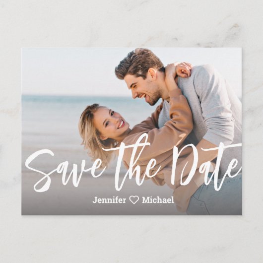 Carte Postale Faire-part sauver la date écriture blanche code QR photo (Devant)