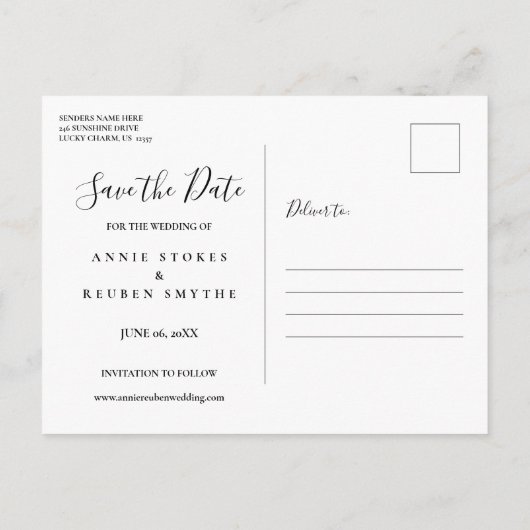 Carte Postale Faire-part Sauver la Date Élégant Écriture Or Photo (Dos)