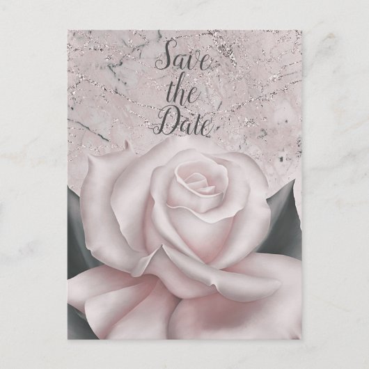 Carte Postale Faire-part Sauver la Date en Marbre Moderne Glamour Rose Blan (Devant)