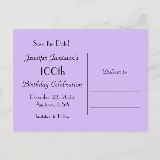 Carte Postale Faire-part Sauver la Date Fête d'anniversaire 100 ans Fleurs (Dos)