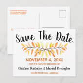 Carte Postale Faire-part Sauver la date Feuilles d'automne rustiques minima (Devant / Derrière)