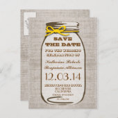 Carte Postale Faire-part sauver la date jar mason toile de jute rustique (Devant / Derrière)