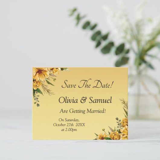Carte Postale Faire-part Sauver la date - Jaune doré (Debout devant)