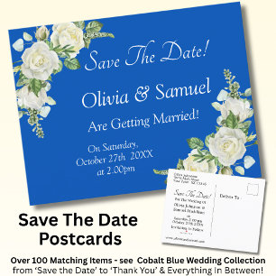 Carte Postale Faire-part Sauver la date - Mariage aux roses bleues cobalt e
