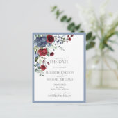 Carte Postale Faire-part Sauver la date mariage bleu poussiéreux burgundy é (Debout devant)