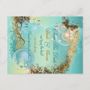 Carte Postale Faire-part "Sauver la date" mariage thème plage aqua