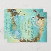 Carte Postale Faire-part "Sauver la date" mariage thème plage aqua (Devant / Derrière)