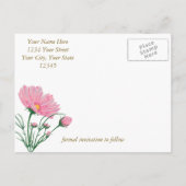 Carte Postale Faire-part Sauver la date Moderne Bandes noires Mums roses (Dos)