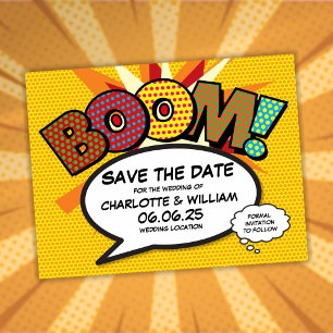 Carte Postale Faire-part Sauver la date Moderne Fun Comic Book Boom
