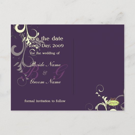 Carte Postale Faire-part Sauver la date, monogramme crème tourbillons / cou (Dos)