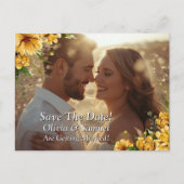 Carte Postale Faire-part Sauver la date - Photo avec des fleurs jaune doré (Devant)