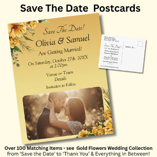 Carte Postale Faire-part Sauver la date - Photo avec fleurs jaune doré