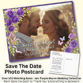 Carte Postale Faire-part Sauver la date, Photo - Fleurs Mauve Violet & Blan