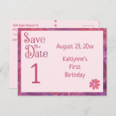Carte Postale Faire-part Sauver la date Premier anniversaire pour une fille (Devant / Derrière)
