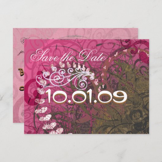 Carte Postale Faire-part Sauver la date Rasberry Cœurs - - (Devant / Derrière)