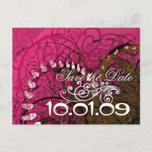 Carte Postale Faire-part Sauver la date Rasberry Hearts - (Devant)