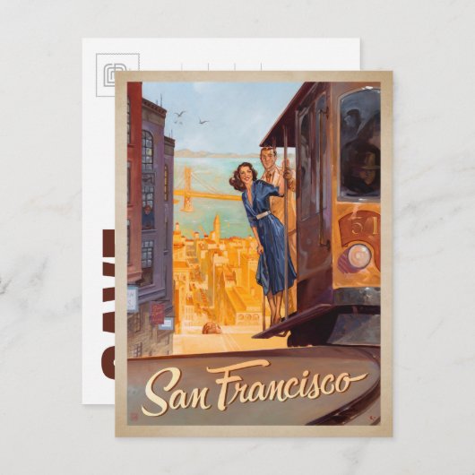 Carte Postale Faire-part Sauver la date | San Francisco, CA - Trolley (Devant / Derrière)