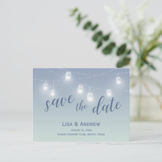Carte Postale Faire-part Sauver la date Soft Blue Casual (Debout devant)
