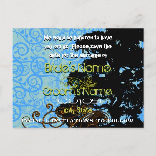 Carte Postale Faire-part Sauver la date- Tourbillons d'arbres (Dos)