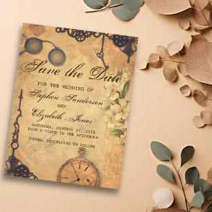 Carte Postale Faire-part Sauver La Date Vintage Victorien Steampunk