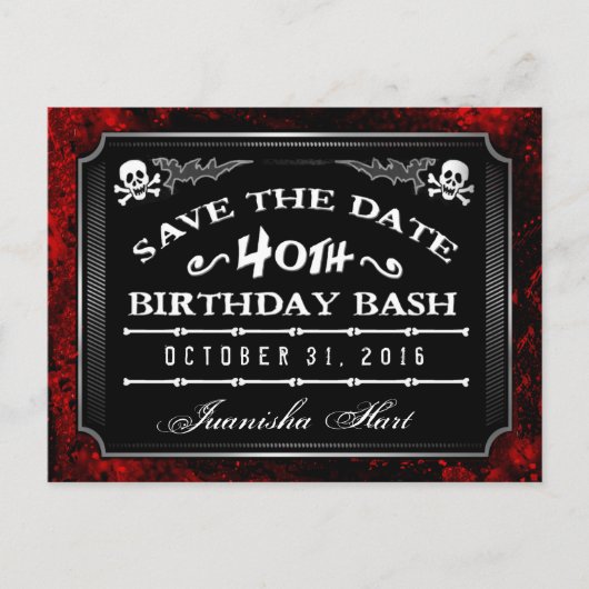 Carte Postale Faire-part Sauvez la date 40e anniversaire Bash Halloween (Devant)