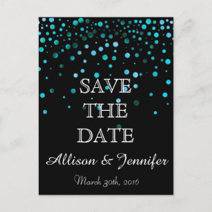 Carte Postale Faire-part Sauvez la date Black and Gold Paillettes Faux Feui