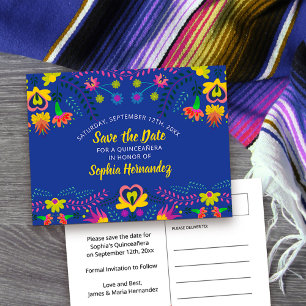 Carte Postale Faire-part Sauvez la Date Colorée Fête Mexicaine Bleu Royal