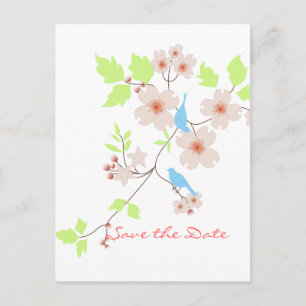 Carte Postale Faire-part Sauvez la date deux oiseaux bleus levrette