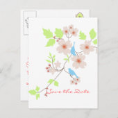 Carte Postale Faire-part Sauvez la date deux oiseaux bleus levrette (Devant / Derrière)