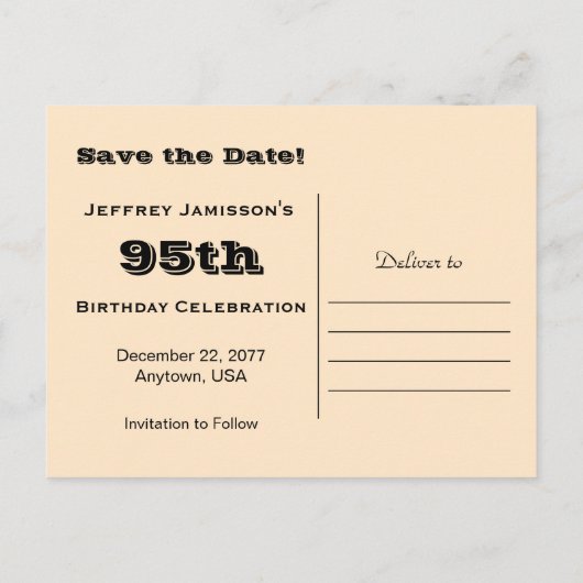 Carte Postale Faire-part Sauvez la Date Fête d'anniversaire 95 ans, Bateau  (Dos)