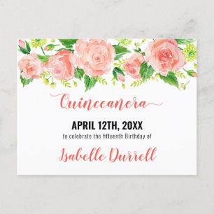 Carte Postale Faire-part Sauvez la Date Fleurs de Corail Florales Rose Pêch