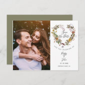 Carte Postale Faire-part Sauvez la date Floral Heart Garland Photo (Devant / Derrière)