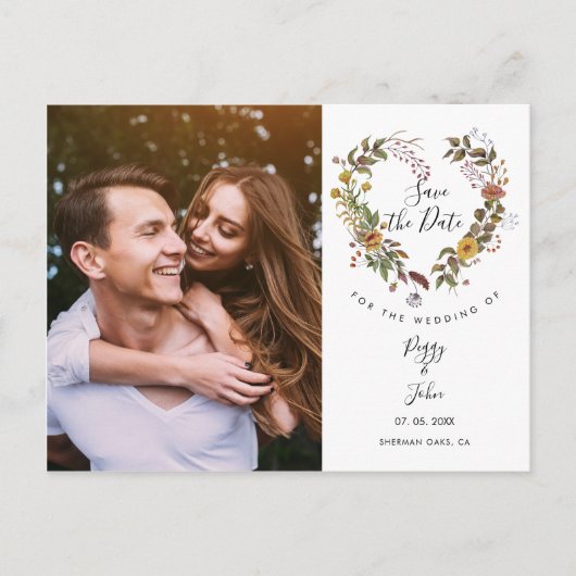 Carte Postale Faire-part Sauvez la date Floral Heart Garland Photo (Devant)