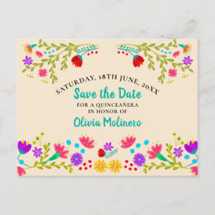 Carte Postale Faire-part Sauvez la date Floral Mexicain Fiesta Champagne