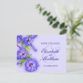 Carte Postale Faire-part Sauvez la date peinte en violet bleu hibiscus (Debout devant)