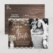 Carte Postale Faire-part Sauvez la date Rustic Mason Jar Photo de la respir (Devant / Derrière)