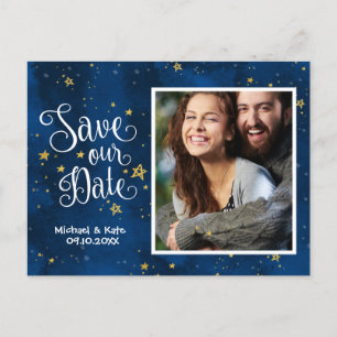 Carte Postale Faire-part Sauvez la date Starry Night Or Nuit Aquarelle
